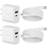 USB C Fast Charger, 20W Power Adapter for iPhone 15 / iPad 10th / iPad Pro 11" 12.9" / iPad Mini 6th / iPad Air 4th 5th and More USB C Tablets, 6.6ft/2m USB C to C Cable - 2 Pack