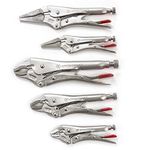 Crescent CLP5SETN 5 Piece 127mm/5-Inch, 178mm/7-Inch and 254mm/10-Inch Curved Jaw and 152mm/6-Inch, 229mm/9-Inch Long Nose Locking Pliers Set with Wire Cutters - Silver