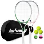 bo'weiqi 27" Recreational Tennis Racket Set 2 Players Lightweight Pre-Strung Tennis Racquets for Beginners, Including 3 Balls, 2 Overgrips, 2 Vibration Dampers and 1 Bag (Green and Pink)