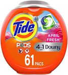 Tide PODS Plus Downy 4 in 1 HE Turbo Laundry Detergent Pacs, April Fresh Scent, 61 Count Tub - Packaging May Vary