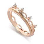 Crown Tiara Ring for Women Sterling Silver Diamond Cute Ring Dainty Minimalist Stacking Gold Ring Handmade Jewelry (Rose Gold, 5.25)