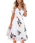 VOTEPRETTY Short Sleeve Summer Dresses for Women UK V Neck Wrap Dress Midi Casual Floral Sundress with Pockets (Floral03,L)