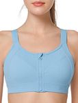 Yvette Adjustable Sports Bras for Women High Impact - Zip Front Sports Bra Plus Size for Running Workout, Blue, 2XL+