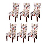 House of Quirk Polyester Floral Elastic Stretch Removable Washable Short Dining Chair Cover Seat Slipcover Protector (White Flower/Purple/Red, Pack of 6)