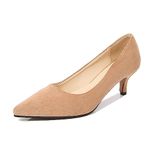 Womens Ladies Low Mid High 𝐊itten Heel Pointed Toe Pumps Smart Office Work Court Shoes Party Occasion Heeled Courts Shoe Size (Beige, 41)