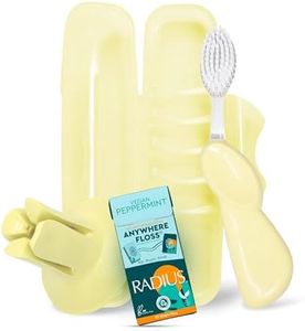 RADIUS Vacation Pastel Bundle, Includes Right Handed Big Brush, Toothbrush Travel Case, DOC Toothbrush Holder, Anywhere Travel Floss Packette, Lemon Meringue Yellow, 4 Piece Bundle