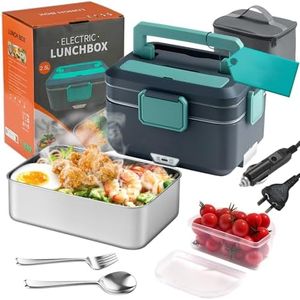 TOJUNE Electric Heating Lunch Box, Food Warmer, 90 W, 2 in 1 Portable Bento for Car, Home, Office, School, Leak Proof with 2.5 L 304 Stainless Steel Container & Spoon, AU Socket 220V 12V 24V (Blue)