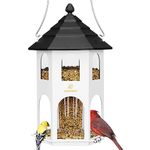 Kingsyard Metal Bird Feeder for Outdoor Hanging, Wild Bird Feeders with Circular Perch, Easy to Clean & Refill, 4 lbs Large Seed Capacity, White