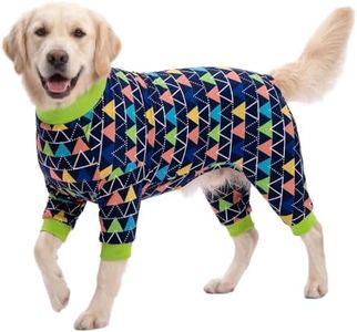 LovinPet Big Dogs PJS Onesies, Blue Triangle Print, Post Surgery Shirt, UV Protection, Pet Anxiety Relief, Wound Care Onesie for Large Dog,3XL