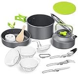 Camping Cookware Mess Kit,Suturun Camping Cooking Set Lightweight Camping Pots and Pans Non-Stick Kettle Outdoor Camping Cooking Set for Backpacking Outdoor Camping,Hiking,Picnic