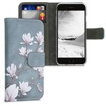 kwmobile Wallet Case Compatible with Apple iPhone 6 / 6S Case for Phone - Magnolias Taupe/White/Blue Grey