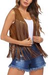 HOTLOOX Womens Halloween Costume Fringe Vest 70s Hippie Clothes Sleeveless Faux Suede Tassel Cowgirl Western Outfits Brown XXL