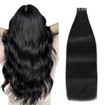 Aison Tape in Brazilian Human Hair Extensions Remy Human Hair Glue in Hair Extensions Balayage Seamless Silky Straight Skin Weft 100% Natural Hair(20Inch #1B Natural Black 20pcs 50g)