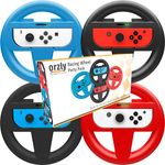 Orzly Steering Wheels for Nintendo Switch - Party Pack (4 Wheels) for use with Mario Kart 8 Deluxe Nintendo Switch, Steering Wheel Mariokart Switch (Joycon Controller Attachments) (2x Black Wheels, 1x Blue Wheel, 1x Red Wheel)