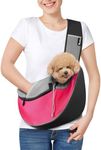 Pawaboo Dog Sling Carrier, Dog Papoose with Zipper Touch Pocket, Hand Free Breathable Mesh Puppy Carrier, Crossbody Satchel Dog Purse with Adjustable Strap for Outdoor Travel, Pink, Medium