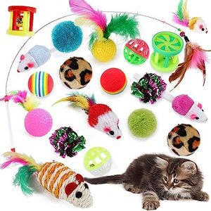 20 PCS Cat Toys Assortments for Indoor Cats Christmas, Interactive Kitten Toys for Bored Indoor Cats Chase and Exercise, Cat Feather Teaser Fluffy Mouse Crinkle Balls Cat Bell Balls Fuzzy Ball (20pcs)