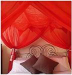 OctoRose Four Post Mosquito Net for Bed Canopy-Fits All Beds Queen, King, California King Beds-Indoor & Outdoor Use-Great for Hammock Mosquito Net and Daybed Canopy Bed Curtains-76"x86"x96"-Red