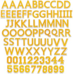Gold Alphabet Letter and Number Iron On Patches for Clothing (82 Pieces)