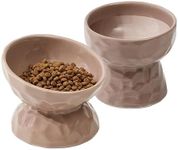 Havniva Ceramic Cat Feeder, Brown Coffee, Raised x 1 + Tilted x 1, Food and Water Bowl for Kitten, Pet Supplies