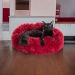 ZEXSAZONE Round Donut Pet Bed for Cats and Puppies Dogs, Cozy and Plush, Raised Bedside Support, Both Sides Use Like 2 in One, Washable, Sizes for Small, Medium, and Large Pets. (Small, Maroon)