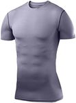 PowerLayer Boys' Compression Baselayer Top Short Sleeve Under Shirt - Gray, 6-8 Years (Boys Small)