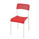 Ikea Adde Chair with Leg frame/ Cross rail: Steel, Epoxy/polyester powder coating Seat/ Backrest: Polypropylene plastic ( White Red) - Pack of 4