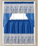 PREMIUS Phoebe Sequin Embroidered Kitchen Curtain Set, Navy Blue, Swag 60x36, Tiers 30x36 Inches