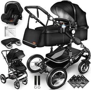 KIDUKU® 3 in 1 Kinderwagen XXL Komplettset | Kombikinderwagen Set inkl. Babywanne Buggy Sportsitz & Auto-Babyschale Fußsack | Vollgummireifen Wickeltasche Handwärmer Regenschutz Kindertisch ECE R129