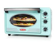 Nostalgia RTOV2AQ Large-Capacity 0.7-Cu. Ft. Capacity Multi-Functioning Retro Convection Toaster Oven, Fits 12 Slices of Bread and Two 12-Inch Pizzas, Built In Timer, Includes Baking Pan,Aqua