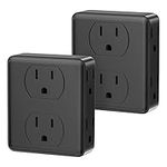 Outlet Extender, HICITY Multi Plug Outlet with 6 Electrical Outlets Adapter, 3-Prong Wall Outlet Tap for Cruise Ship Home Office Dorm, Black (2 Pack)