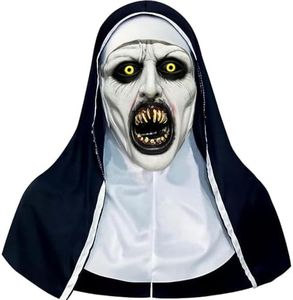 ROMANVIC Máscara de terror de Halloween, máscara de látex de The Nonn espeluznante, disfraz de monja para hombre, máscara de cabeza completa con pañuelo para la cabeza, monja vestido, accesorios para