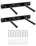 QWORK® 2 Pack Floating Shelf Bracket - 6 Inch 150 mm Double T Design- Heavy Duty Hidden Concealed Wall Shelf Brackets with Mounting Screws - Solid Steel Matt Black