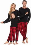 Ekouaer Family Matching Pajamas Christmas Sleepwear Long Sleeve Sleep Shirt with Plaid Pants Soft Loungewear Pjs Set Black,Large