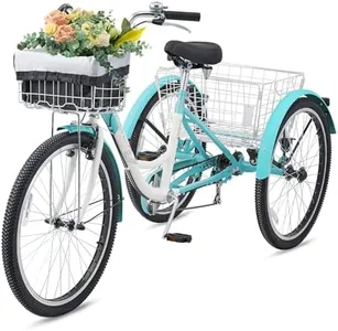 Viribus Adult Tricycle, 7 Speed Tricycle for Adults with Front & Rear Removable Wheeled Baskets, 3 Wheel Bikes for Adults 26 in, Adult Tricycles for Women Men, Aqua White Adults Trike 400 lb.