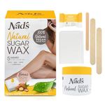 Nad's 100% Natural Sugar Wax Kit, Vegan, Hypoallergenic, No-heat Formula Waxing Sugar Paste, Includes 6 Wooden Spatulas, 10 Reusable 100% Cotton Strips, 1 Pre-wax Cleansing Soap & Sugar Wax 170g