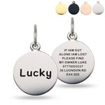 Dog Tags for Pets Engraved UK Personalised Dog Tags High End Stainless Steel Custom Deep Laser Engraved Scratch Resistant Dog ID Tag with Any Name for Puppy Cat Dog(Round Silver L)