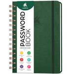 Clever Fox Password Book Spiral – Internet Address & Password Organizer with Laminated Alphabetical Tabs – Password Keeper Journal – Hardcover, Medium Size, 6.1x7.7” (Dark Green)