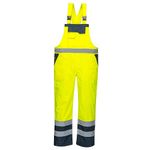 Portwest S488 Men's Hi Vis Bib and Brace Work Overalls - Waterproof Breathable Contrast Rain Dungarees Yellow/Navy, Medium