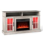 GiantexUK Electric Fireplace Insert TV Stand, Living Room Wooden Console Entertainment Center with Electric Fire, Overheat Protection & Remote Control, 1800-2000W (Gray, 24” Fireplace, for 65” TV)