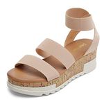 DREAM PAIRS Womens Elastic Strappy Wedge Sandals Platform Open Toe Summer Beach Low Wedges Shoes,Size 9,Nude,Reed-1