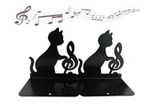 Cute Lovely Funny Lazy Cat Playing Music Nonskid Thickening Iron Library School Office Home Study Metal Bookends Book End (Music Note)