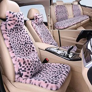 seemehappy Fluffy Leopard Seat Covers for Cars Front Seat Covers Bench Seat Covers Back Seat Covers, Carseat Seat Protectors Car Seat Covers Full Set Cushions for Truck SUV Auto-Full Set-Pink Leopard