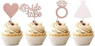 SYKYCTCY 24 Pack Bride to Be Cupcake Toppers with Heart Ring Dress Bridal Shower Cupcake Picks Wedding Engagement Bachelorette Party Cake Decorations Supplies Rose Gold