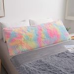 MEGO Rainbow Print Fluffy Body Pillow Cover, 20x54 Shaggy Faux Fur Body Pillow Case, Tie Dye Soft Plush Fuzzy Body Pillowcase, Furry Long Bed Pillow with Zipper for Kids Girls Children Women Rainbow