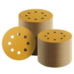 Keeimp 100 Pcs 5 Inch Sanding Discs Hook and Loop, 150 Grit Sandpaper for Woodworking or Automotive, 8 Hole Gold Premium Dustless Random Orbit Sandpaper