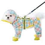 Mitili Cute Puppy Dog Raincoat Four-Legged Waterproof All-Inclusive with Hat, Double Layered Waterproof Rain Jacket with Night Reflective Strip Small and Medium Dogs Pet Poncho Clothes (Pink Plaid, L(Back Length:13-14.5"))