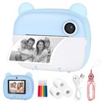 Kids Camera Instant Print - Printing Camera for Kids with 32GB Card & 3 Rolls Print Paper, 1080P HD Kids Digital Camera, Birthday Gifts for Boys & Girls Age 3-12 (Blue)