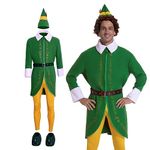 HOSEBS Elf Costume for Men, Halloween Christmas Elf Costume Cosplay Full Set for Adult (2X-Large)