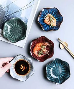 Fancy Ceramic Dishes Bowl Set, Mini Side Seasoning Dish, Sushi Soy Sauce Dipping Condiment Dishes, Appetizer Plate Snack Serving Dish, Porcelain Small Dining Dinnerware for Kitchen Home (Set of 5)