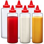 Amazing Abby - 16-Ounce Plastic Squeeze Bottles (Set of 6), Reusable Condiment Bottles, BFA-Free, Dishwasher-Safe, Perfect for Ketchup, Mustard, Mayonnaise, Suaces, Condiments, Dressings, and More